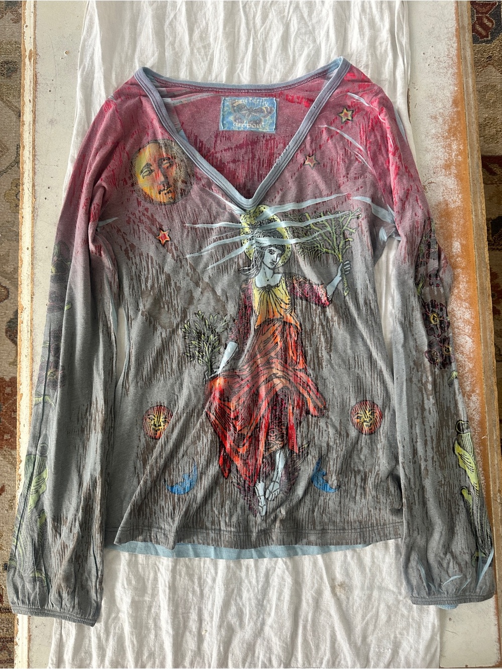 Y2K Butterfly Dropout Long Sleeve Graphic T sz XS